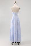 Dusty Sage A-Line Spaghetti Straps Backless Print Floral Bridesmaid Dress