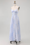 Dusty Sage A-Line Spaghetti Straps Backless Print Floral Bridesmaid Dress