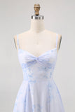 Dusty Sage A-Line Spaghetti Straps Backless Print Floral Bridesmaid Dress