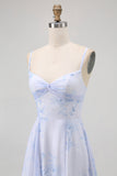 Dusty Sage A-Line Spaghetti Straps Backless Print Floral Bridesmaid Dress