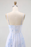 Dusty Sage A-Line Spaghetti Straps Backless Print Floral Bridesmaid Dress