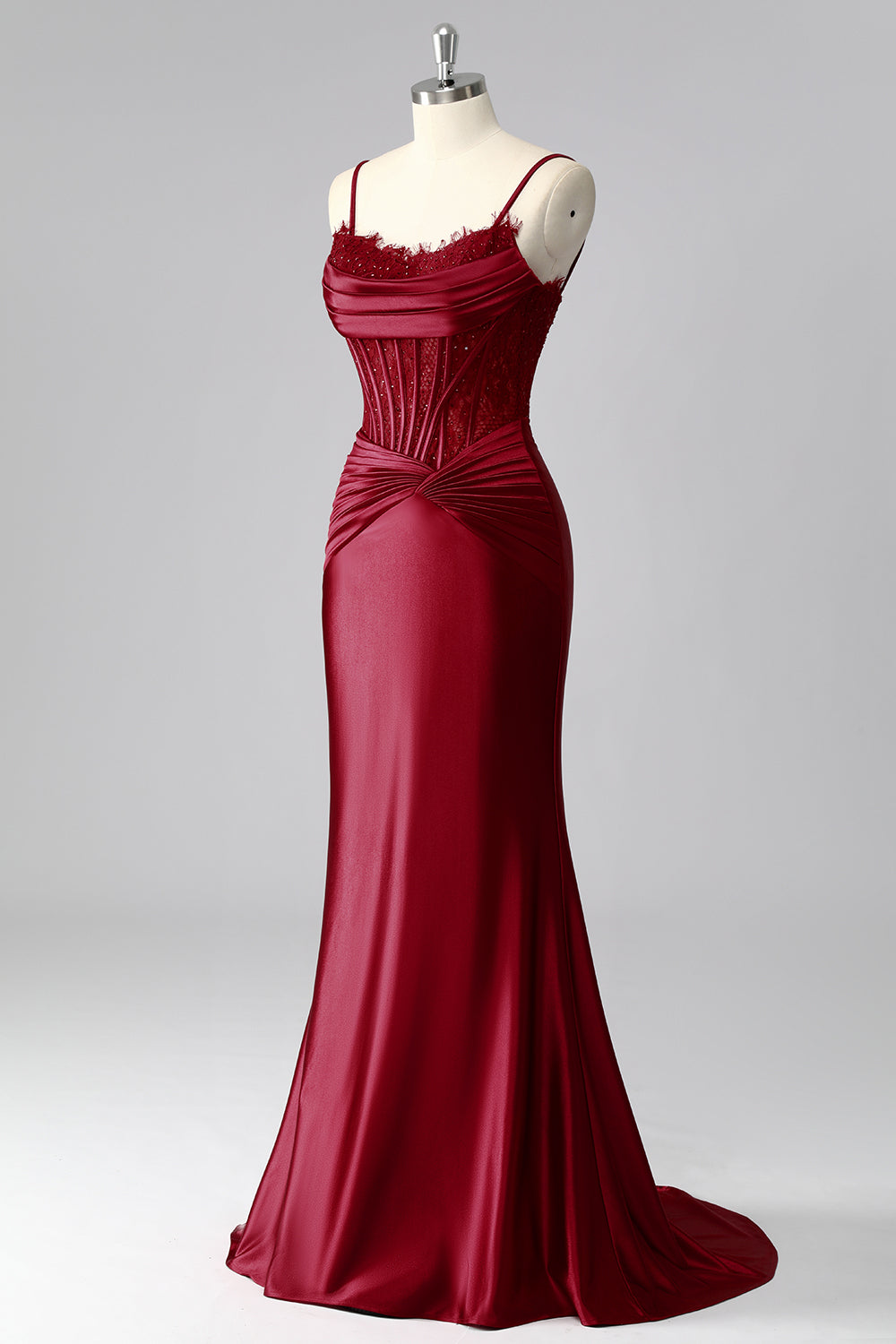 WEDTREND Women Burgundy Prom Dress Mermaid Ruched Corset Satin Evening