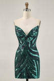 Sparkly Strapless Royal Blue Sequins Tight Short Prom Dress