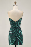 Sparkly Strapless Royal Blue Sequins Tight Short Prom Dress