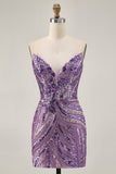 Sparkly Strapless Royal Blue Sequins Tight Short Prom Dress