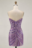 Sparkly Strapless Royal Blue Sequins Tight Short Prom Dress