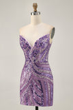 Sparkly Strapless Royal Blue Sequins Tight Short Prom Dress