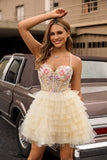 Apricot A Line Spaghetti Straps Corset Ruffled Short Prom Dress