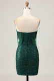 Sparkly Off The Shoulder Dark Green Bodycon Sequins Short Prom Dress