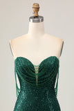 Sparkly Off The Shoulder Dark Green Bodycon Sequins Short Prom Dress
