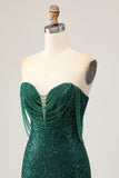 Sparkly Off The Shoulder Dark Green Bodycon Sequins Short Prom Dress