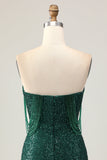 Sparkly Off The Shoulder Dark Green Bodycon Sequins Short Prom Dress