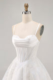 White A-Line Corset Spaghetti Straps Satin Short Prom Dress with Appliques