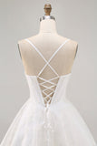 White A-Line Corset Spaghetti Straps Satin Short Prom Dress with Appliques