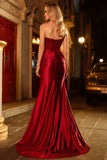 Red Strapless Mermaid Satin Ruched Prom Dress