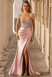 Strapless Blush Corset Satin Mermaid Prom Dress