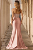 Strapless Blush Corset Satin Mermaid Prom Dress