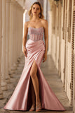 Strapless Blush Corset Satin Mermaid Prom Dress