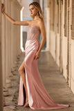 Strapless Blush Corset Satin Mermaid Prom Dress