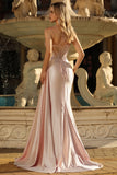 Champagne Corset Satin Mermaid Prom Dress with Side Cape