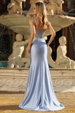 Mermaid Corset Grey Blue Prom Dress with Rhinestones