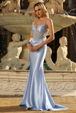 Mermaid Corset Grey Blue Prom Dress with Rhinestones