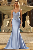 Mermaid Corset Grey Blue Prom Dress with Rhinestones