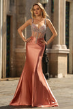 Sparkly Blush Mermaid Corset Beaded Prom Dress