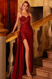 Sparkly Burgundy Ruched Prom Dress with Side Cape