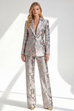 Sparkly Grey 2 Piece Floral Peak Lapel Women Prom Suit