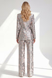 Sparkly Grey 2 Piece Floral Peak Lapel Women Prom Suit