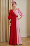 Red V Neck Chiffon A Line Wedding Guest Dress