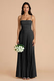 Sky Blue A Line Pleated Spaghetti Straps Long Bridesmaid Dress