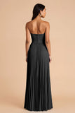 Sky Blue A Line Pleated Spaghetti Straps Long Bridesmaid Dress