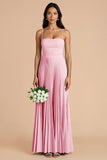 Sky Blue A Line Pleated Spaghetti Straps Long Bridesmaid Dress