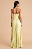 Sky Blue A Line Pleated Spaghetti Straps Long Bridesmaid Dress