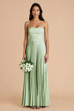 Sky Blue A Line Pleated Spaghetti Straps Long Bridesmaid Dress