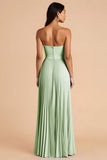 Sky Blue A Line Pleated Spaghetti Straps Long Bridesmaid Dress