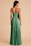 Sky Blue A Line Pleated Spaghetti Straps Long Bridesmaid Dress