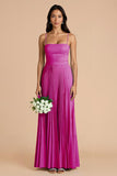 Sky Blue A Line Pleated Spaghetti Straps Long Bridesmaid Dress