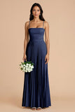 Sky Blue A Line Pleated Spaghetti Straps Long Bridesmaid Dress