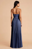 Sky Blue A Line Pleated Spaghetti Straps Long Bridesmaid Dress