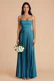 Sky Blue A Line Pleated Spaghetti Straps Long Bridesmaid Dress