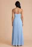 Sky Blue A Line Pleated Spaghetti Straps Long Bridesmaid Dress