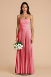 Sky Blue A Line Pleated Spaghetti Straps Long Bridesmaid Dress