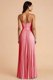 Sky Blue A Line Pleated Spaghetti Straps Long Bridesmaid Dress