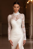 Mermaid Ivory Appliqued Long Sleeve Wedding Dress With Slit