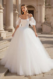 Cold Shoulder Tulle A-Line Ivory Wedding Dress