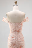 Champagne Mermaid Off The Shoulder Floral Burnout Ruffled Maxi Dress