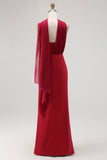 One-Shoulder Draped Long Bridesmaid Dress with Side Slit